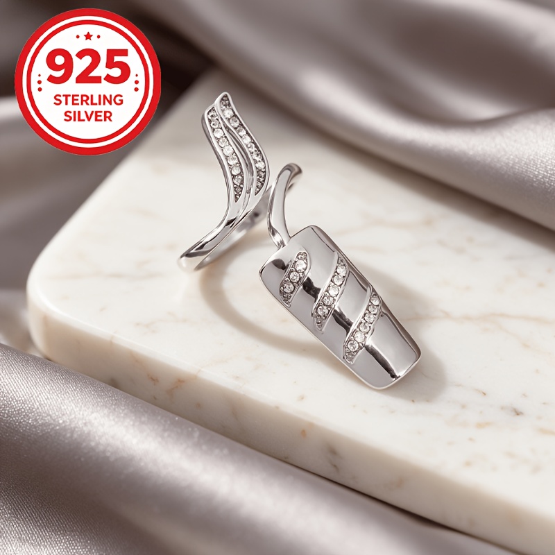 925 Silver Open Toe Cap Adjustable Ring, Creative Design